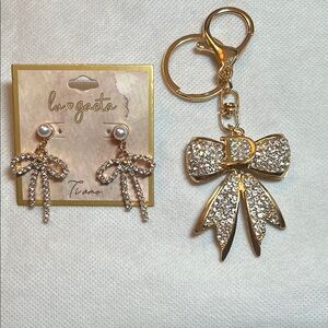 La Gaeta Gold and Silver Bow earrings and Bag Charm